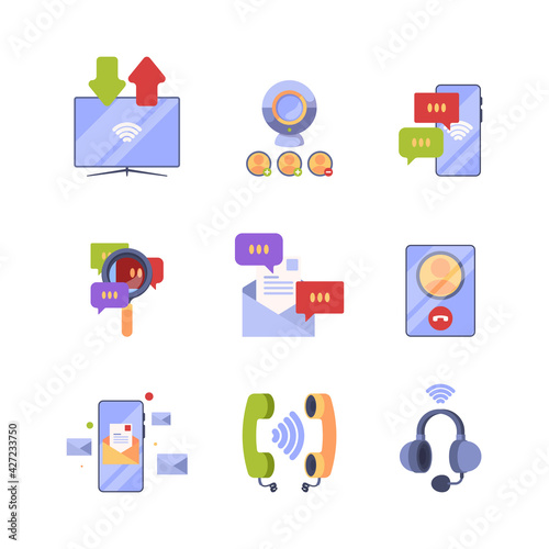 Online communication. Ads icon set concept pictures of internet dialogue web conversation and banking symbols for app developed garish vector design templates collection