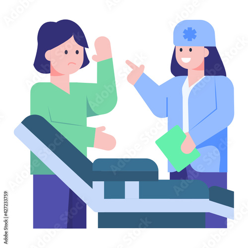 
Doctor with assistant having discussion, flat concept icon 

