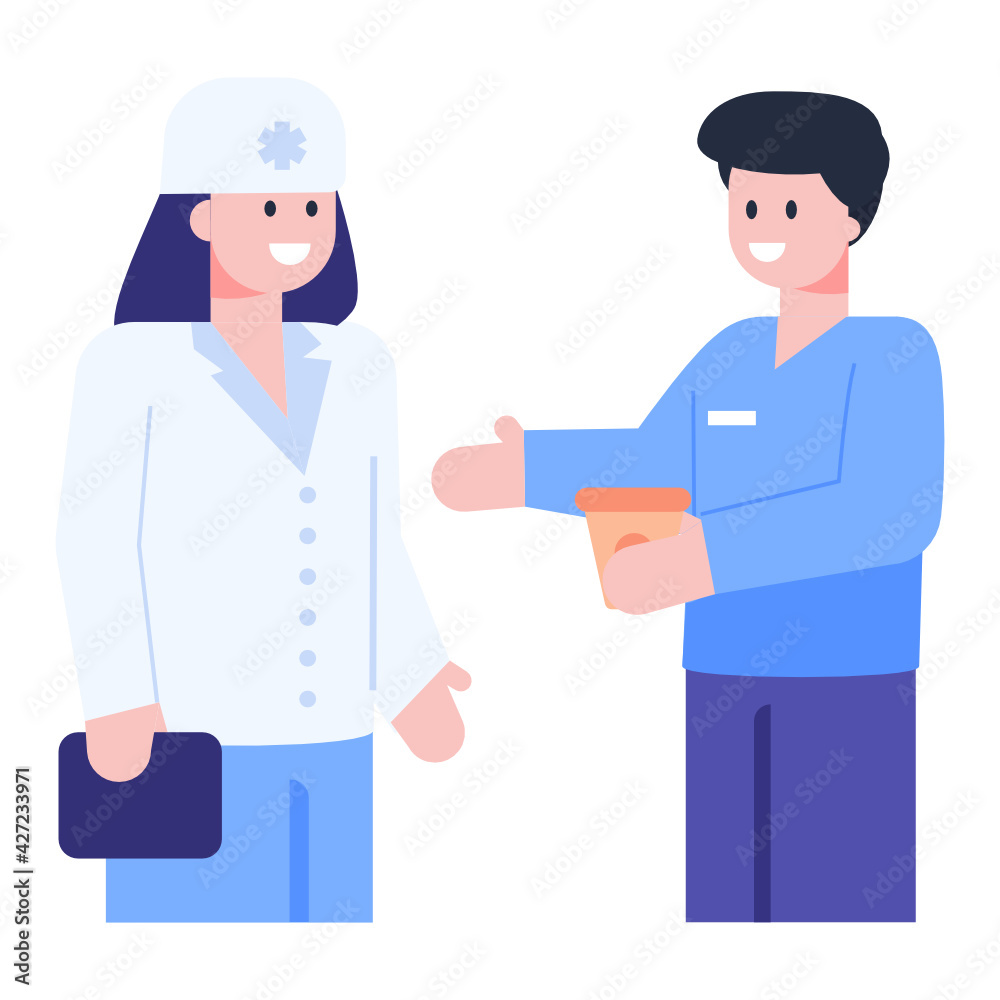 Doctor with assistant having discussion, flat concept icon
Doctor with assistant having discussion, flat concept icon