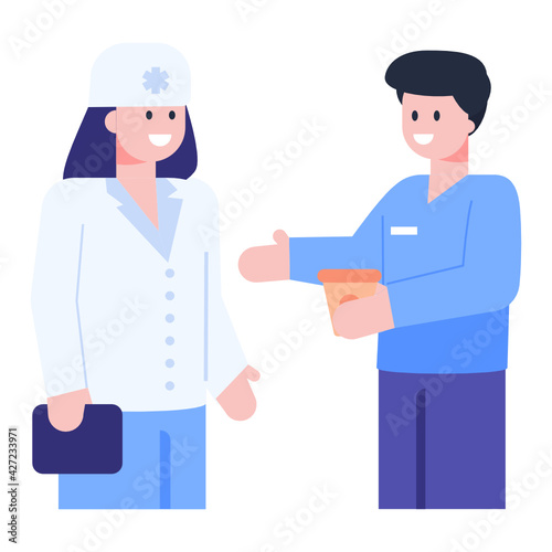 
Doctor with assistant having discussion, flat concept icon 

