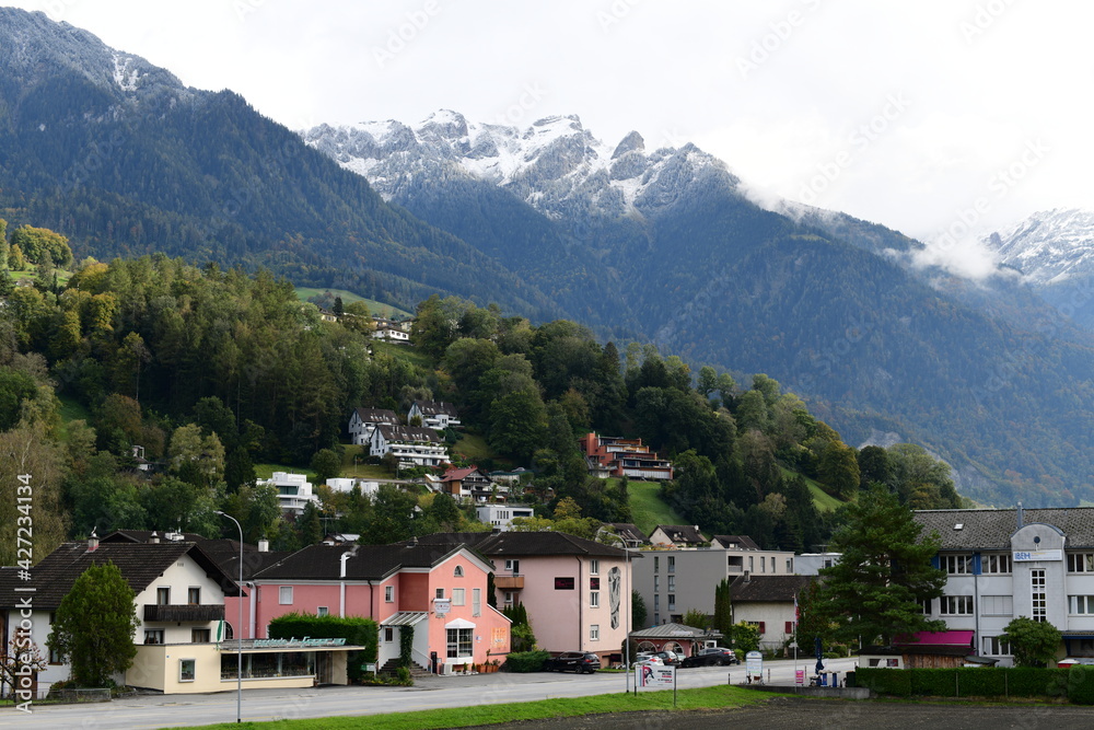 village in the mountains in Liechtenstein, Europe