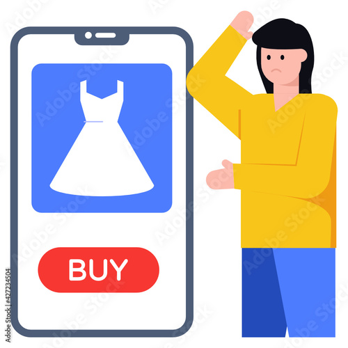 
A detailed flat icon of an online clothes buy

