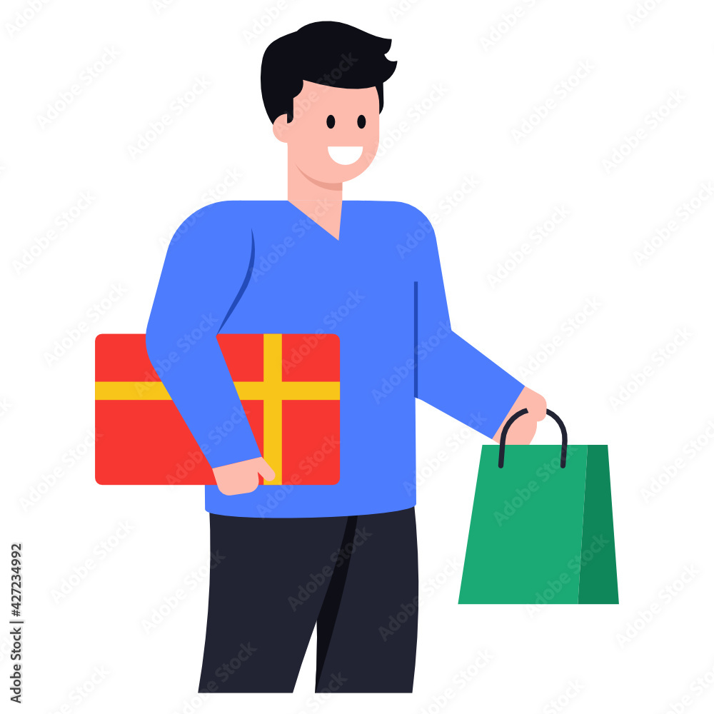 
A shopping man flat icon with premium download

