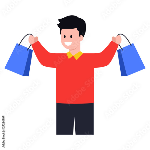 
A shopping man flat icon with premium download

