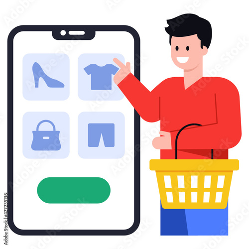 
A detailed flat icon of an online clothes buy

