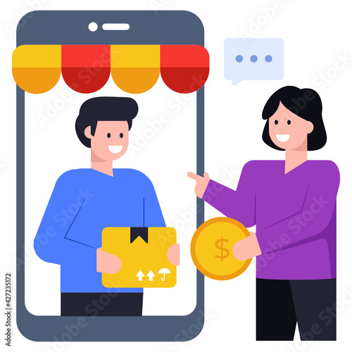 
A detailed flat icon of an online clothes buy

