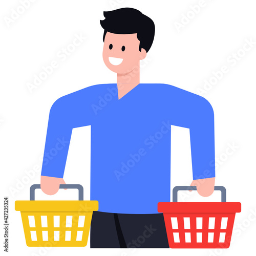 
A shopping man flat icon with premium download

