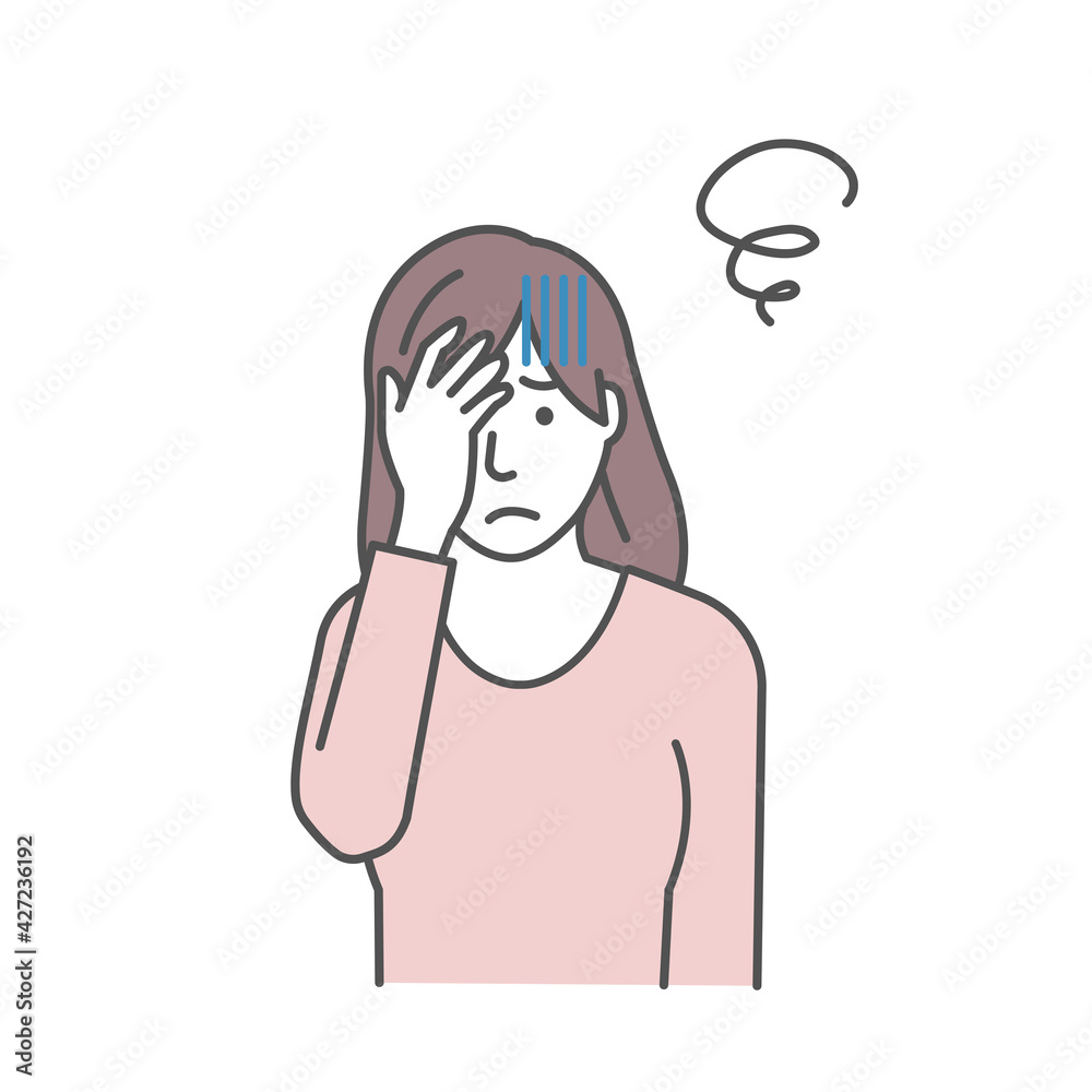 Vector illustration of a young woman squeezing head ( oh my god, headache ) Vector illustration of a young woman squeezing head ( oh my god, headache )