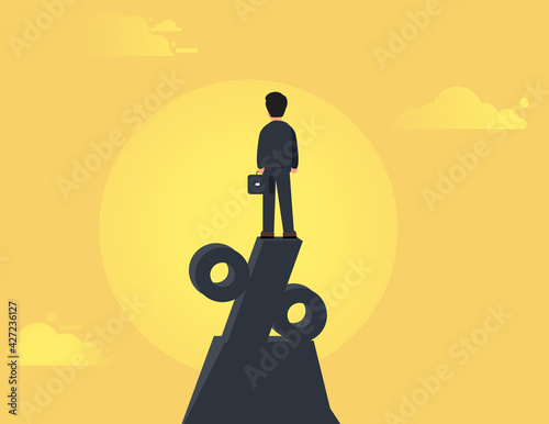 Successful businessman standing on top of percentage sign.Leader or manager, Percent and Growth, Achievement