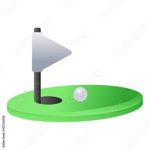 
Ball with triangle flag, icon of golf ground 

