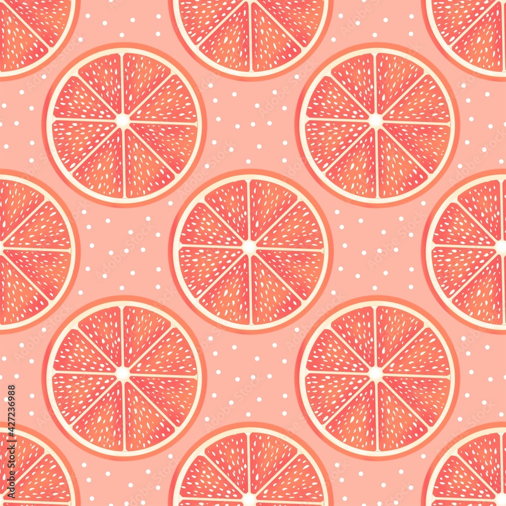 Fresh citrus seamless pattern . Flying slices of orange, grapefruit and mix on light background. Summer ornament for prints, textile, wallpaper, web etc Fresh citrus seamless pattern . Flying slices of orange, grapefruit and mix on light background. Summer ornament for prints, textile, wallpaper, web etc
