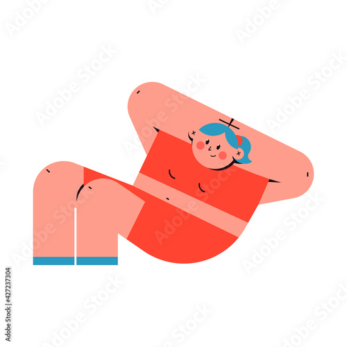 Cute woman doing abs exercise vector cartoon character isolated on a white background.