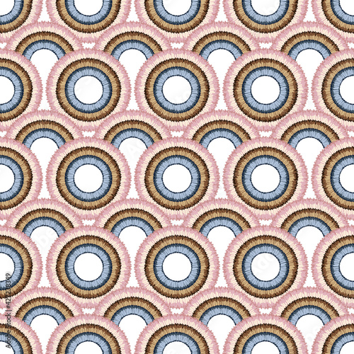 Seamless pattern with simple elements of a round shape. Suitable for textiles, wallpaper, wrapping paper, packaging.
