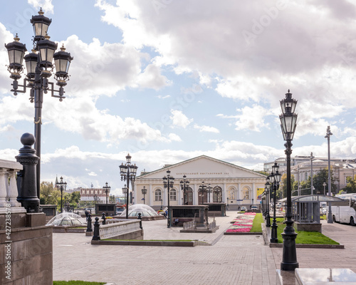 Central Exhibition Hall on Manezh Square. Nearby walking and resting citizens © Aleksandr