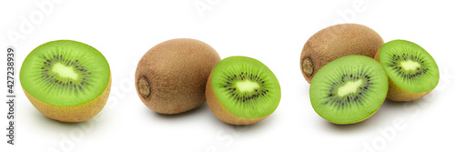 Half kiwi and kiwi fruit isolated on white background,Collection.