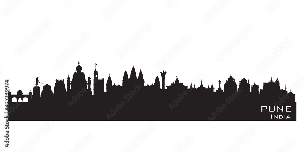 Pune India city skyline vector silhouette