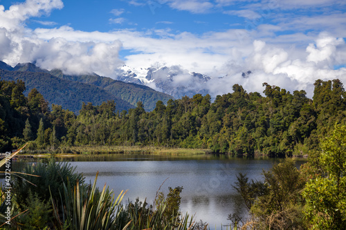 Scenic view of Lake Mapourika in New Zealand