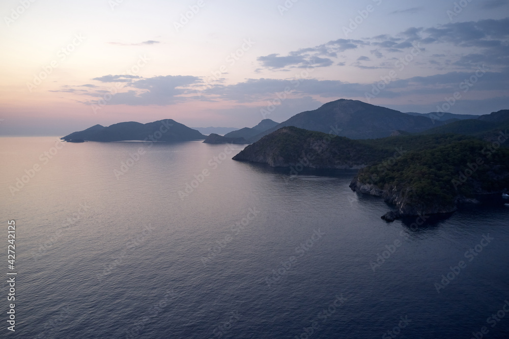 Aerial view of sea bay at sunset. Aerial view of sea bay at sunset.