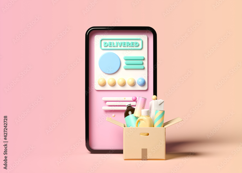 Minimal background for online shopping and digital marketing concept. Mobile phone with feedback interface on pink background. 3d rendering illustration. Clipping path of each element included. Minimal background for online shopping and digital marketing concept. Mobile phone with feedback interface on pink background. 3d rendering illustration. Clipping path of each element included.