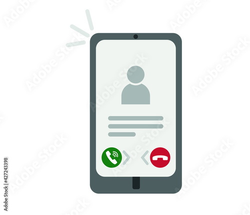 call smart phone interface vector template. Mobile application page design layout. Incoming call, voicemail screen. Flat design for application. Decline, answer buttons. Phone screen.
