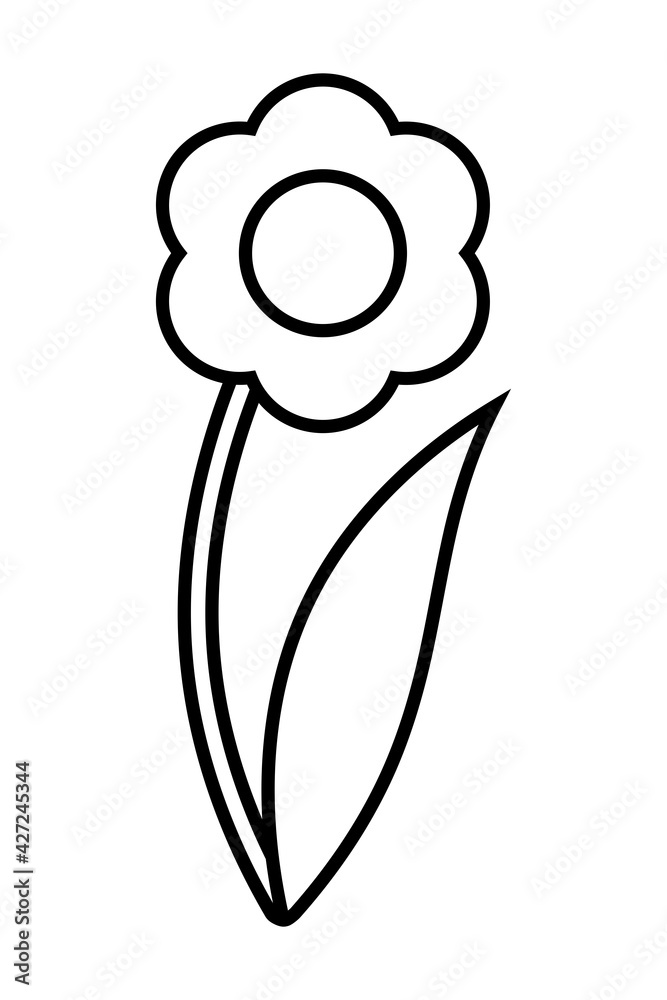 Flower with leaf outline icon. Vector line illustration isolated on white background. Coloring book page for children. Flower with leaf outline icon. Vector line illustration isolated on white background. Coloring book page for children.