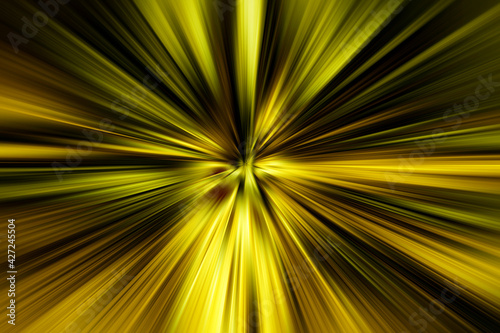 Abstract surface of radial blur zoom gold, brown, black tones. Abstract gold, brown background with radial, diverging, converging lines.
