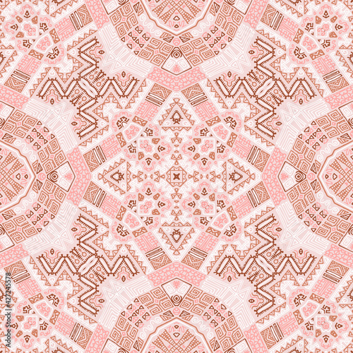 Pink brown african motifs Kenya geometric seamless pattern vector design.