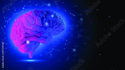 Triangle shape of brain, abstract blue background, the network of artificial intelligence concept, human brain.