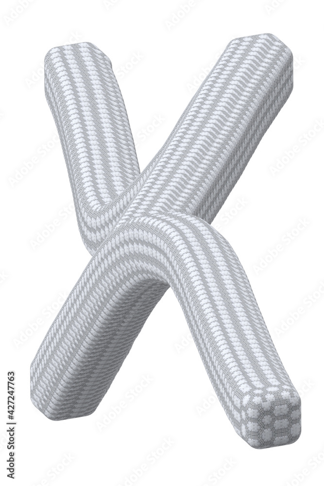 Buchstabe X im Textilkabel-Look gestaltet, Buchstabe im 3d Style und weiß-grau auf weißem Hintergrund Buchstabe X im Textilkabel-Look gestaltet, Buchstabe im 3d Style und weiß-grau auf weißem Hintergrund