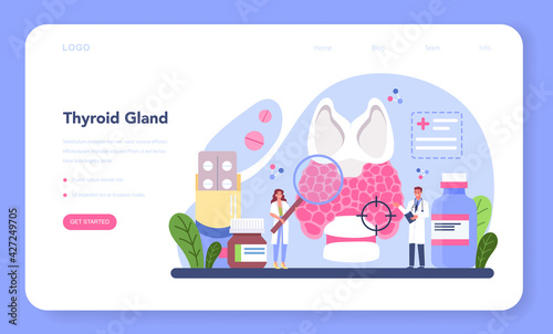 Endocrinologist web banner or landing page. Thyroid gland examination
