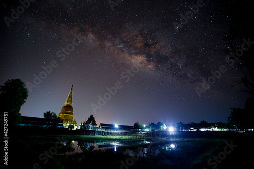 Milky Way Star beautiful sky on Wat PhraBatHuayTom, Li District, Lamphun Province, Thailand.