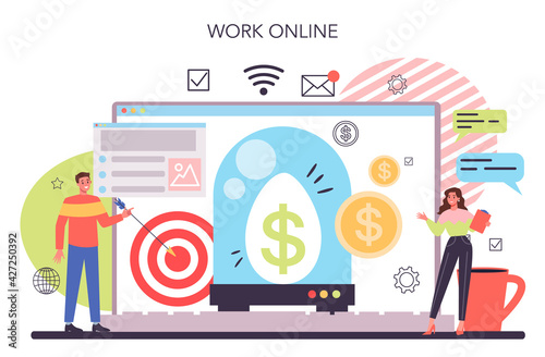 Business incubator online service or platform. Business people