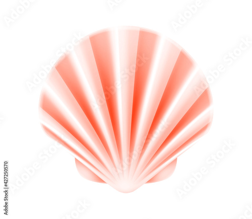 Seashell, marine bivalve mollusk, scallop, sea clam. 3d realistic vector illustration, isolated on white background.