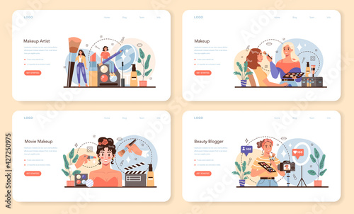 Make up artist web banner or landing page set. Professional artist doing