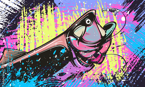 Salmon fishing  logo. Rainbow trout fish club emblem. Fishing theme illustration. Isolated on white.