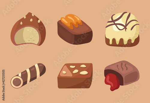 six chocolates candies