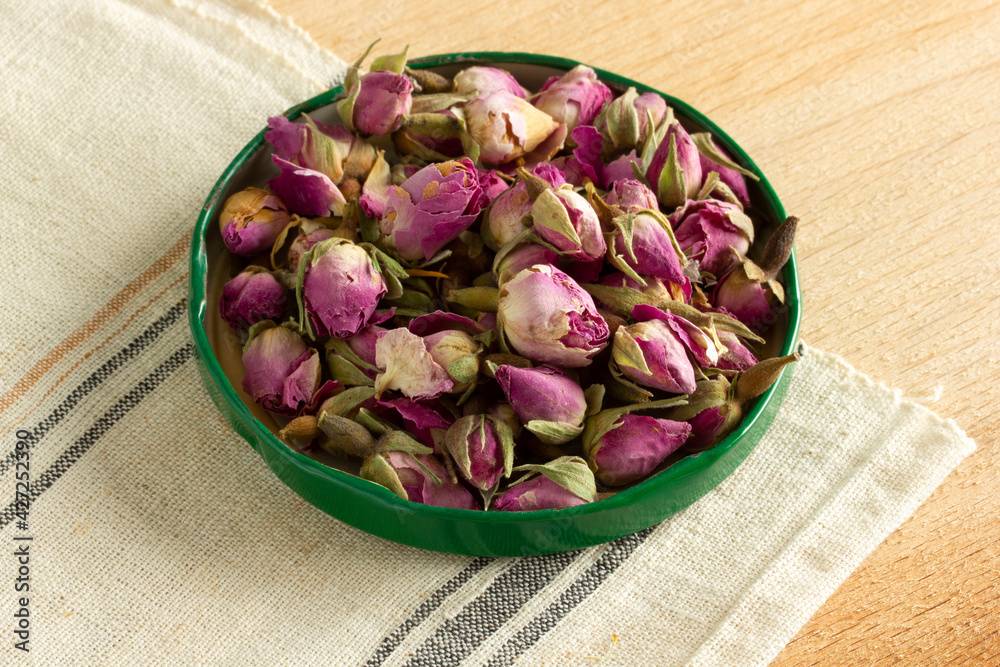 Pink rose buds. Herbal tea. Texture, background.