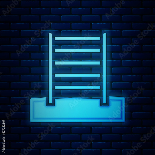 Glowing neon Wooden Swedish wall icon isolated on brick wall background. Swedish stairs. Vector