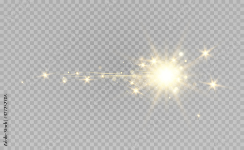 Special lens flash, light effect. The flash flashes rays and searchlight. illust.White glowing light. Beautiful star Light from the rays. The sun is backlit. Bright beautiful star. Sunlight. Glare.	
