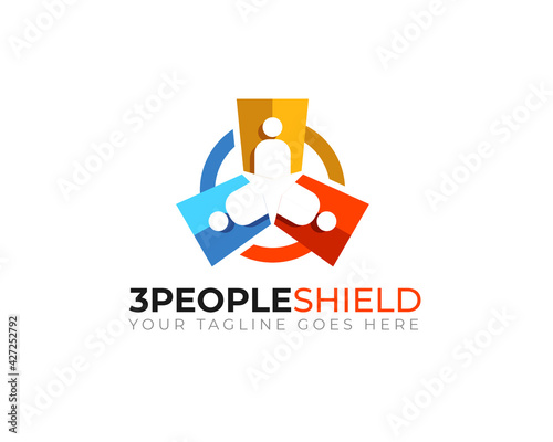 colorful three 3 shield logo template  as human figures