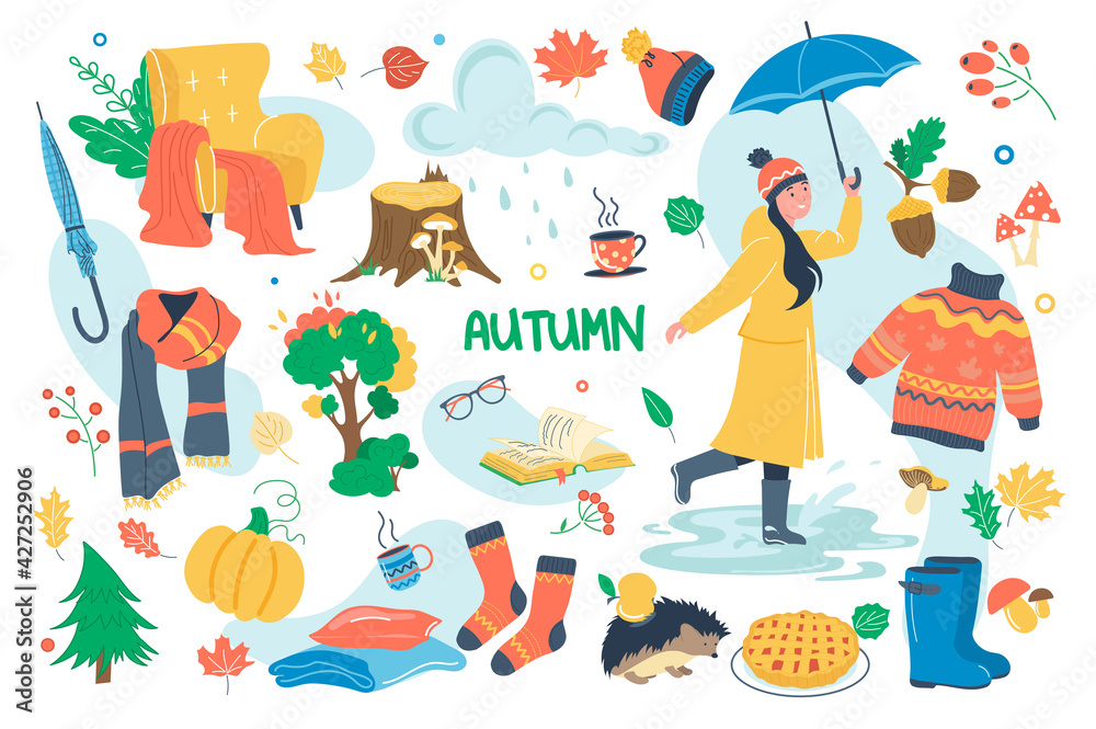 Naklejka premium Autumn concept isolated elements set