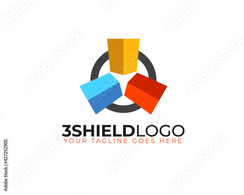 colorful three 3 shield logo template 