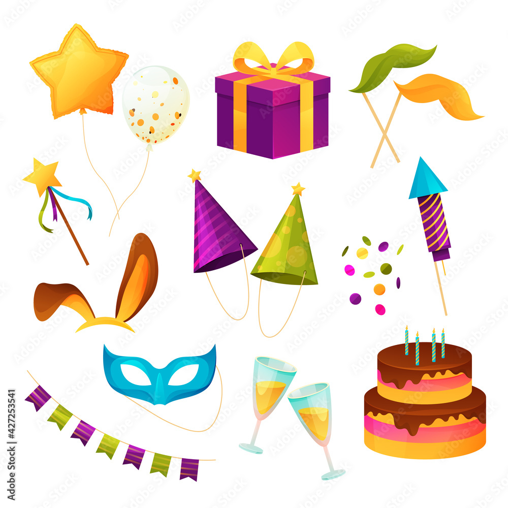 Party icons, birthday festival and carnival event Party icons, birthday festival and carnival event