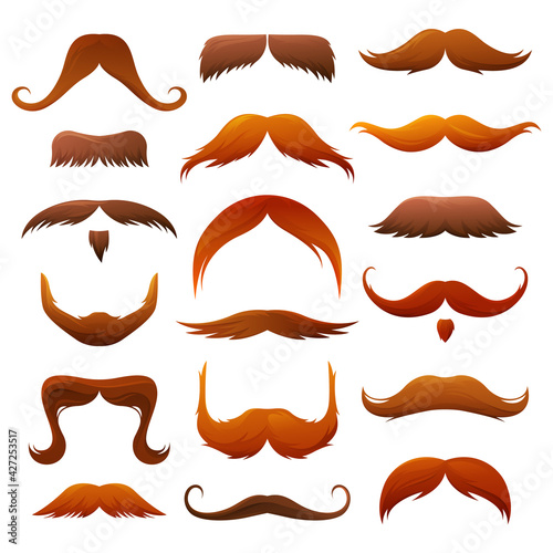 Mustache icons, gentlemen and hipster, ginger red