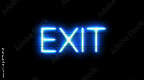 Exit neon sign appear on black background.