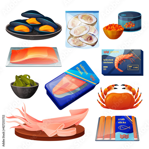 Seafood products, sea food fish, shrimps and crab