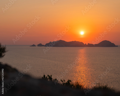 Bild auf Leinwand Palmarola, sunset from the island of Ponza or Pontine Islands in the Tyrrhenian