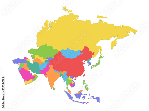 Asia map  separates individual states  color map isolated on white background blank