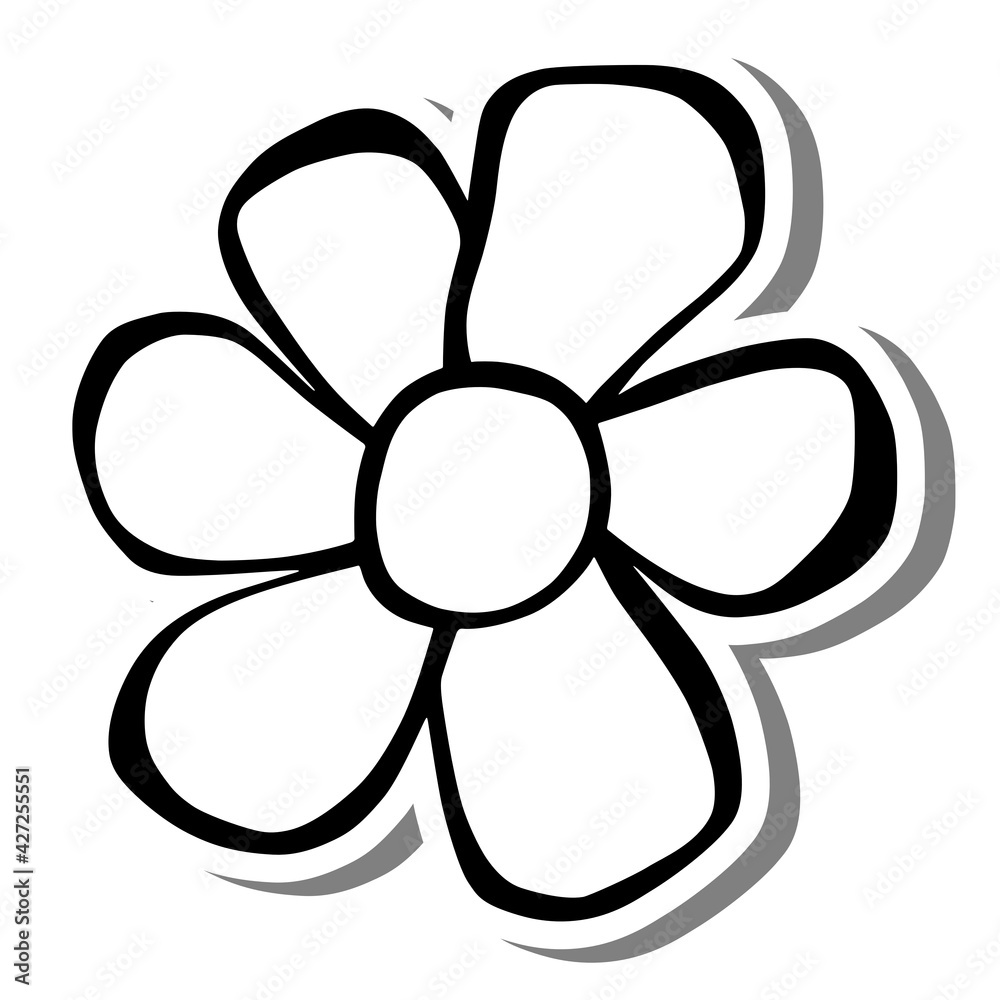 Black line a flower on white silhouette and gray shadow. Hand drawn cartoon style. Doodle for decoration or any design. Vector illustration of kid art. Black line a flower on white silhouette and gray shadow. Hand drawn cartoon style. Doodle for decoration or any design. Vector illustration of kid art.