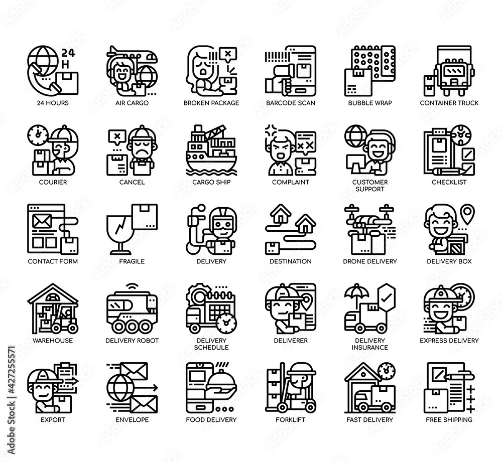 Set of delivery thin line and pixel perfect icons for any web and app project. Set of delivery thin line and pixel perfect icons for any web and app project.